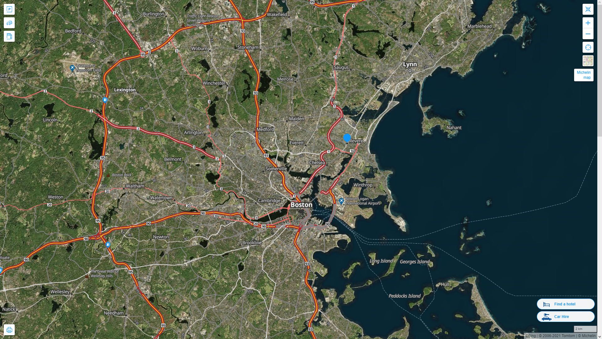 Revere Massachusetts Highway and Road Map with Satellite View